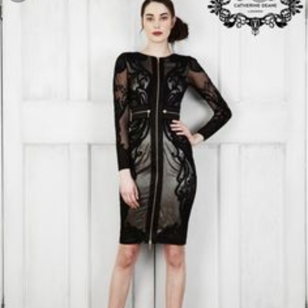 COPY - Catherine Deane Black Lace Knee Length Dress